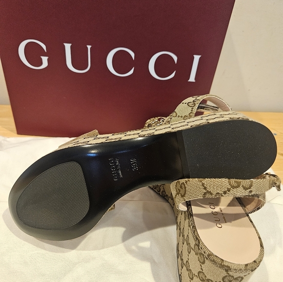 Gucci Women’s Horsebit Platform Wedge Sandals GG Canvas Size 39.5 - Picture 9 of 10
